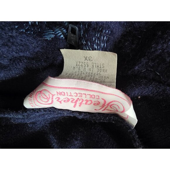 Vintage Heather Collection Navy Blue Embroidered Long Nightgown Robe 3X Made USA - Picture 5 of 9